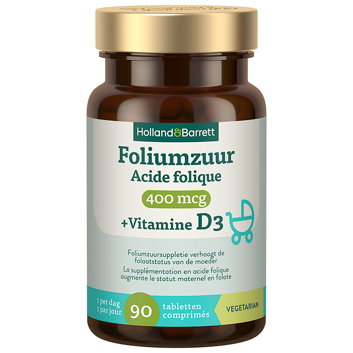 Holland & Barrett Foliumzuur 400mcg + Vitamine D3 - 90 tabletten