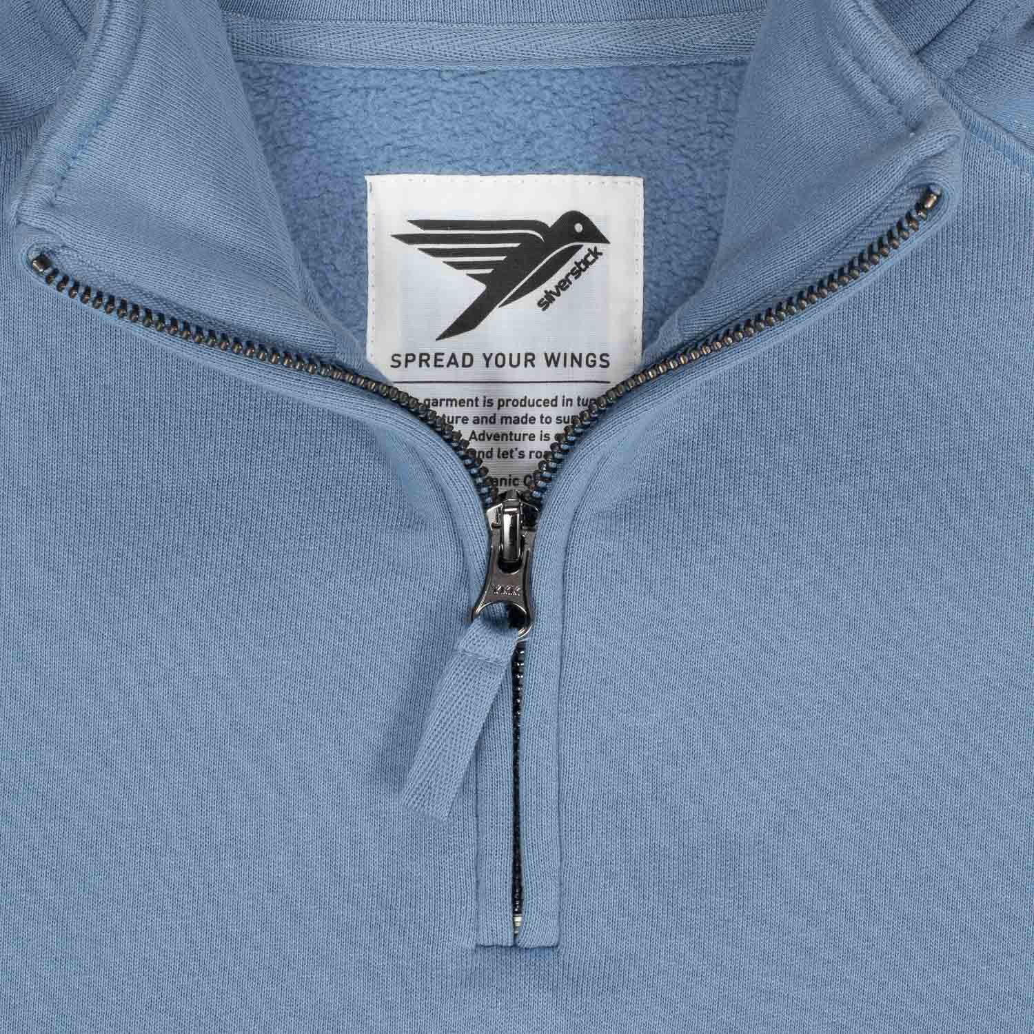 Silverstick Womens Organic Cotton Quarter Zip Sweat Erin Faded Denim - Afbeelding 3